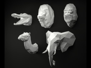 low poly animal heads 3D Model