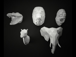 low poly animal heads Modelo 3D