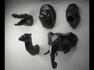 low poly animal heads Modelo 3D