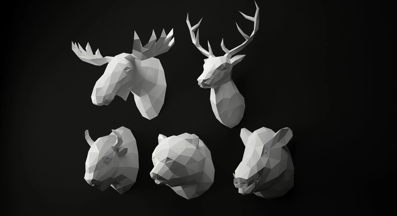 low poly animal heads set 3 3D Model .c4d .max .obj .3ds .fbx .stl .blend