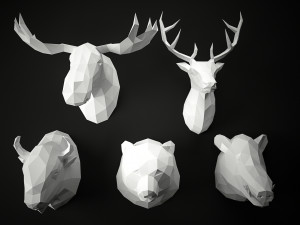 low poly animal heads set 3 Model 3D