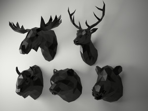 low poly animal heads set 3 Model 3D
