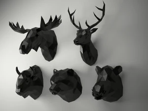 low poly animal heads set 3 3D Model