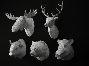 low poly animal heads set 3 Model 3D