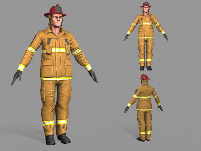 fire fighter 3D Model .c4d .max .obj .3ds .fbx .stl .blend 