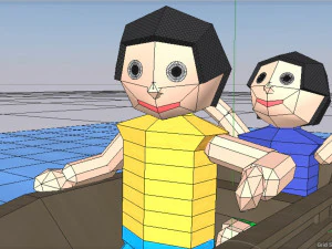 cartoon origami animated boat 3D Model