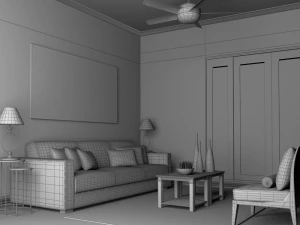 sala de estar cl&aacute;ssica em alta defini&ccedil;&atilde;o 5 Modelo 3D
