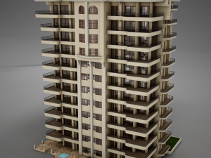 big tropical latin mexican beach tower hotel hacienda Modelo 3D