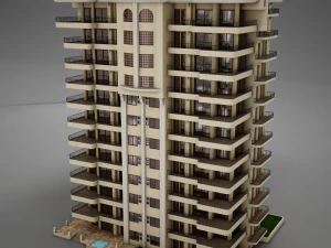 big tropical latin mexican beach tower hotel hacienda 3D Model