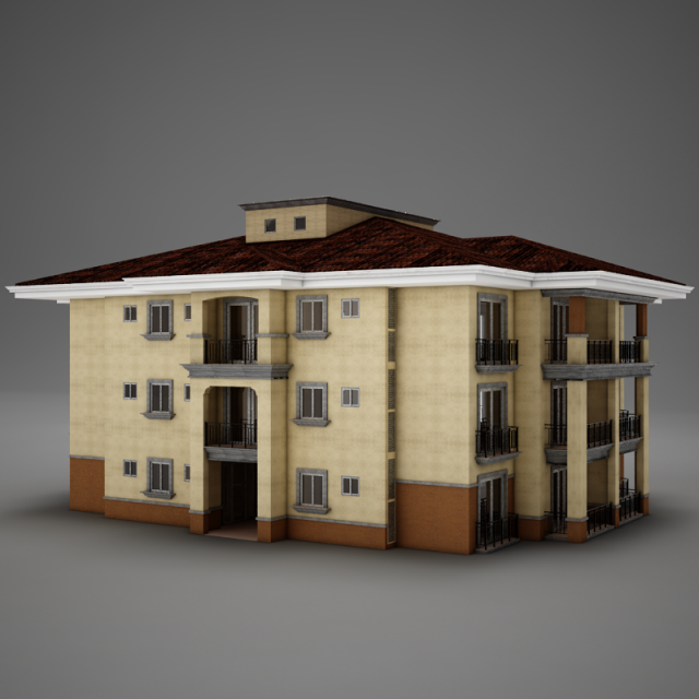 modern tropical latin mexican beach tower hotel hacienda medium 2 model Modello 3D .c4d .max .obj .3ds .fbx .stl .blend 