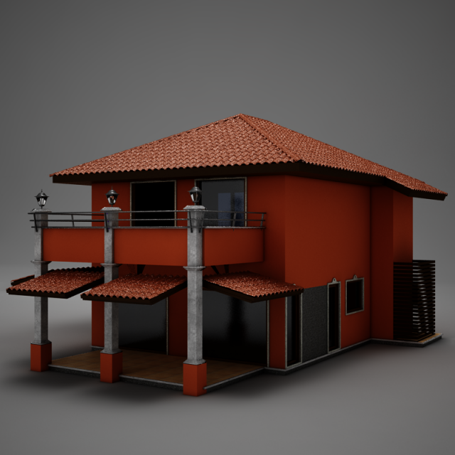 red latin hacienda modern villa 3D मॉडल .c4d .max .obj .3ds .fbx .stl .blend