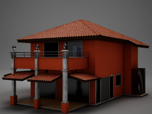 red latin hacienda modern villa 3D Модель