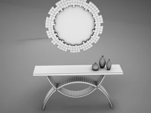 dining room buffet table set mirror 3D Model