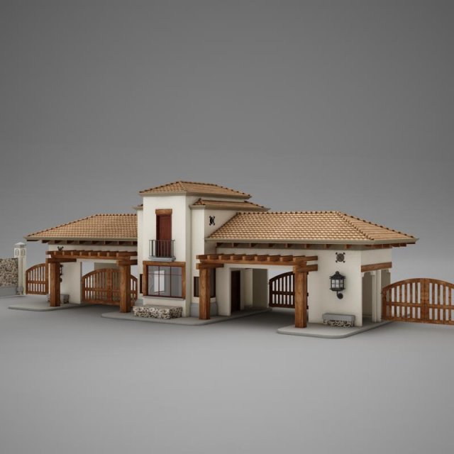hacienda gated condo entrance Model 3D .c4d .max .obj .3ds .fbx .stl .blend 