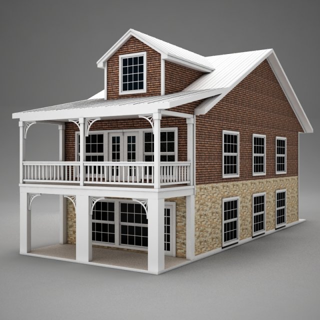 cute small american condo villa plantation 3D Model .c4d .max .obj .3ds .fbx .stl .blend 