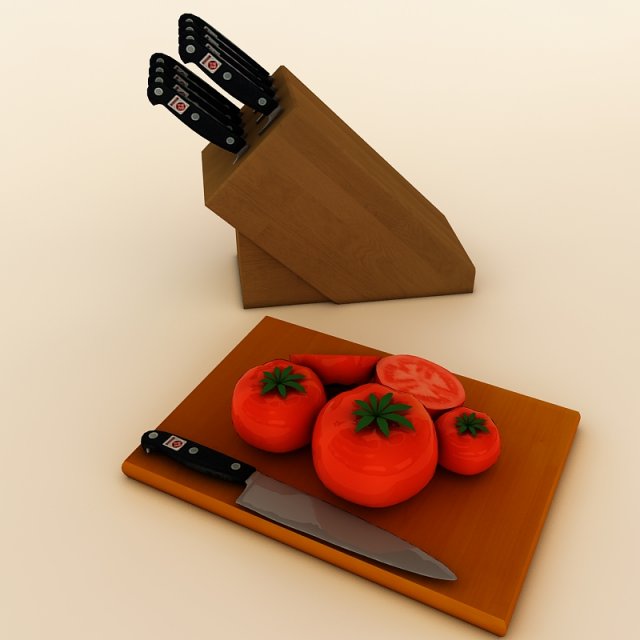 tomatoes and knifes Model 3D .c4d .max .obj .3ds .fbx .stl .blend 