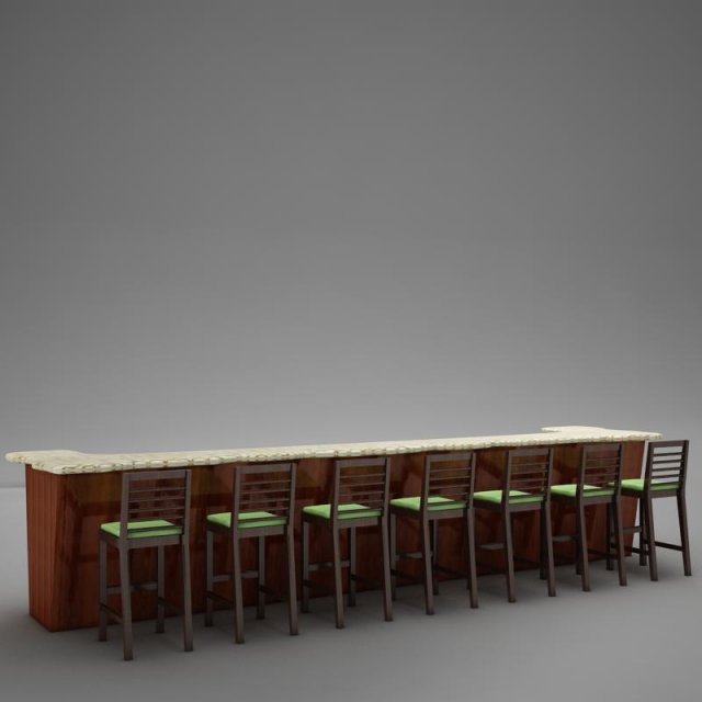 bar counter chairs lamps Modelo 3D .c4d .max .obj .3ds .fbx .stl .blend 