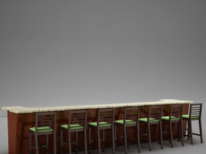 bar counter chairs lamps Modelo 3D