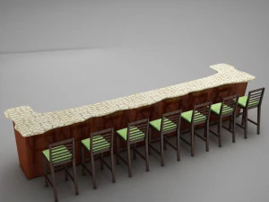 bar counter chairs lamps 3D Model