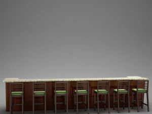 bar counter chairs lamps 3D Model