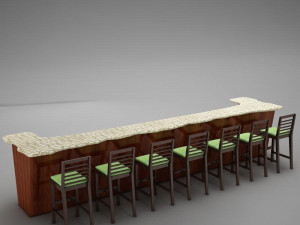 bar counter chairs lamps Modelo 3D