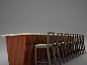 bar counter chairs lamps Modelo 3D