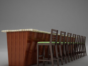 bar counter chairs lamps Modelo 3D