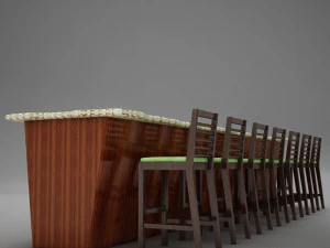 bar counter chairs lamps 3D Model