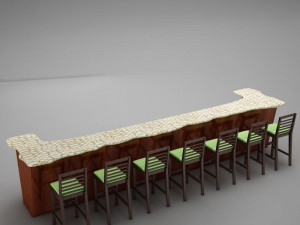 bar counter chairs lamps Modelo 3D