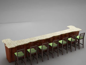 bar counter chairs lamps 3D Model