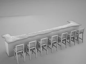bar counter chairs lamps 3D Model