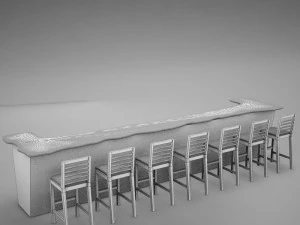 bar counter chairs lamps 3D Model