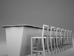 bar counter chairs lamps 3D Model