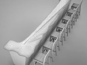 bar counter chairs lamps 3D Model