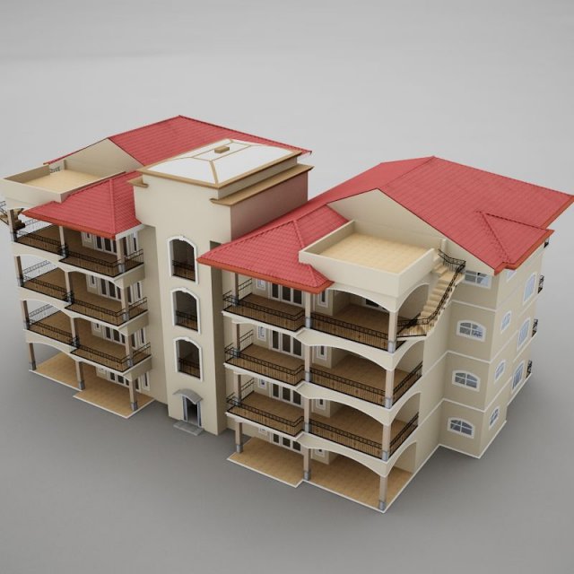 tropical latin mexican beach tower hotel condo hacienda 3D Модель .c4d .max .obj .3ds .fbx .stl .blend 