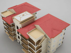 tropical latin mexican beach tower hotel condo hacienda 3D Model