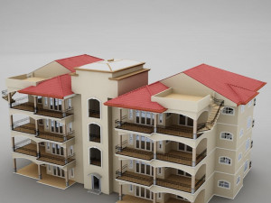 tropical latin mexican beach tower hotel condo hacienda 3D Модель