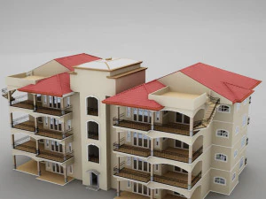 tropical latin mexican beach tower hotel condo hacienda 3D Model