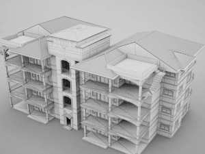 tropical latin mexican beach tower hotel condo hacienda 3D Model