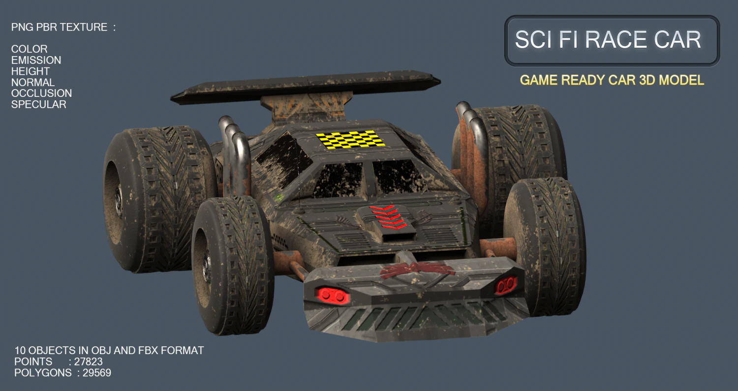 sci fi race car 3D Model .c4d .max .obj .3ds .fbx .stl .blend 