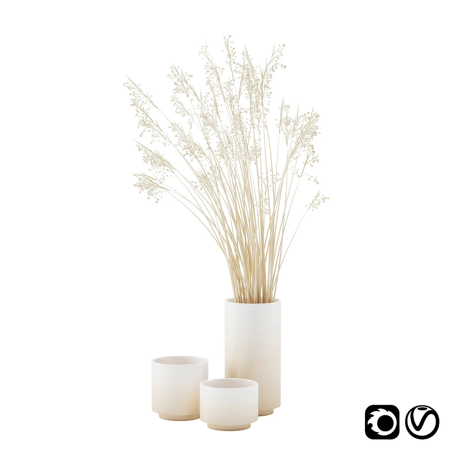 vase set with dry grass 3D Model .c4d .max .obj .3ds .fbx .stl .blend 