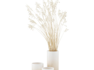 vase set with dry grass 3D Model