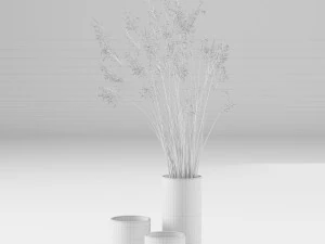 vase set with dry grass 3D Model