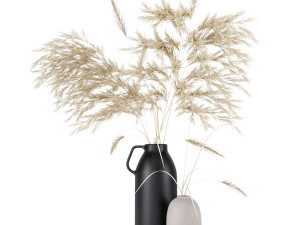 vases set by hm with pampas grass 3D 모델