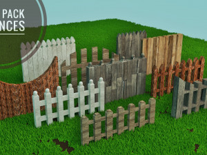 wooden fence pack 10 fences low poly 3D Model