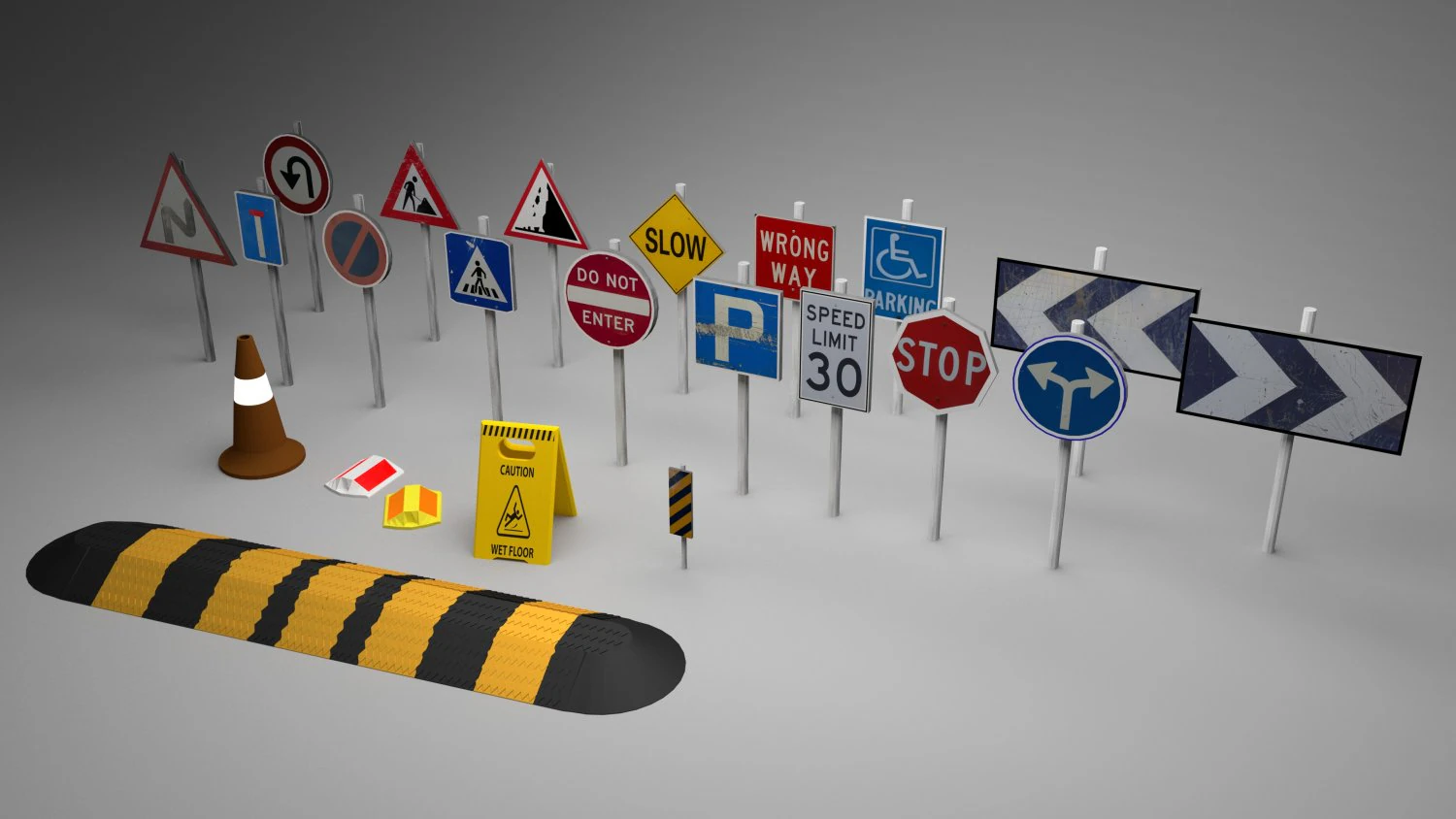 big traffic signs pack low-poly 3D Model .c4d .max .obj .3ds .fbx .stl .blend 