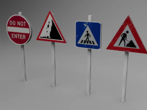 big traffic signs pack low-poly 3D Model