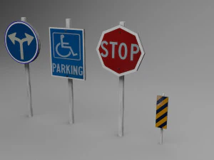 big traffic signs pack low-poly 3D Model