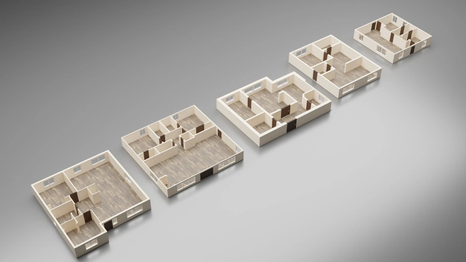 5 floor plans 3D Model .c4d .max .obj .3ds .fbx .stl .blend 