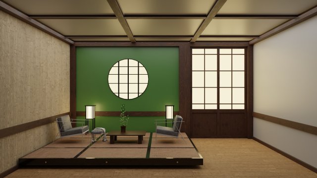 japanese living room interior 3D Модель .c4d .max .obj .3ds .fbx .stl .blend 